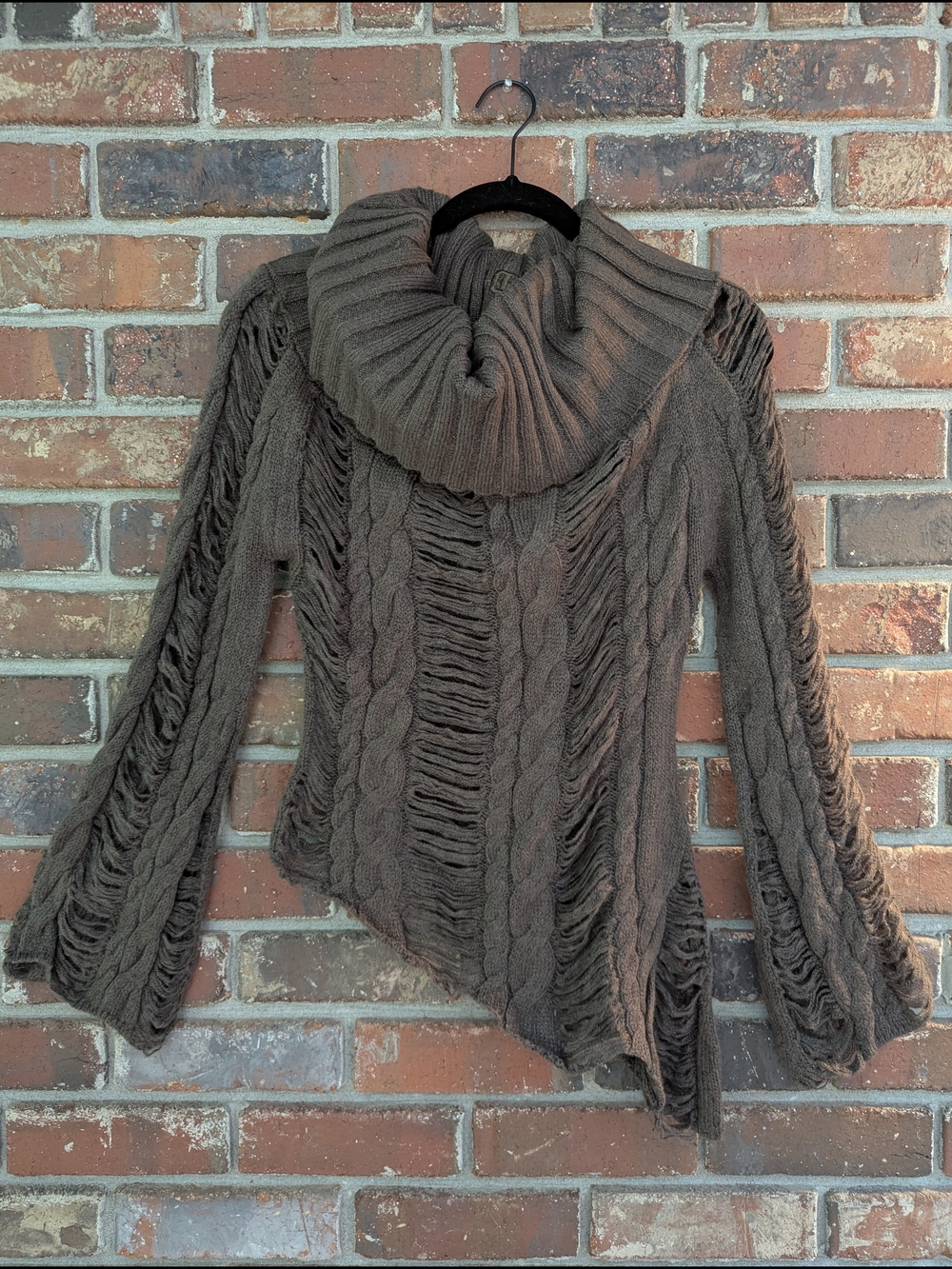 NWT Dolls Kill Darker Wavs Ego Distressed Off The Shoulder Sweater, L, Brown